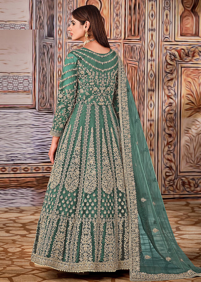 Green and Gold Embroidered Anarkali