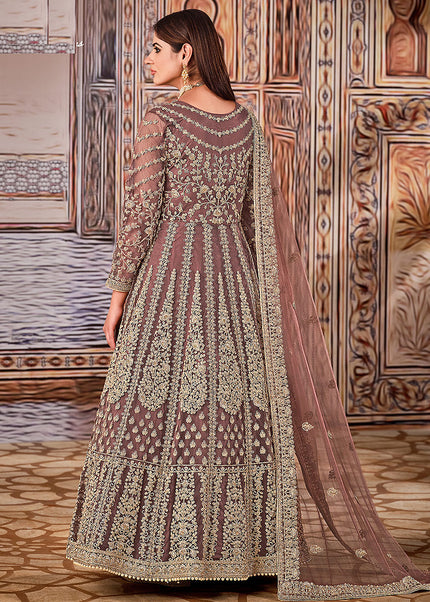 Mauve and Gold Embroidered Anarkali