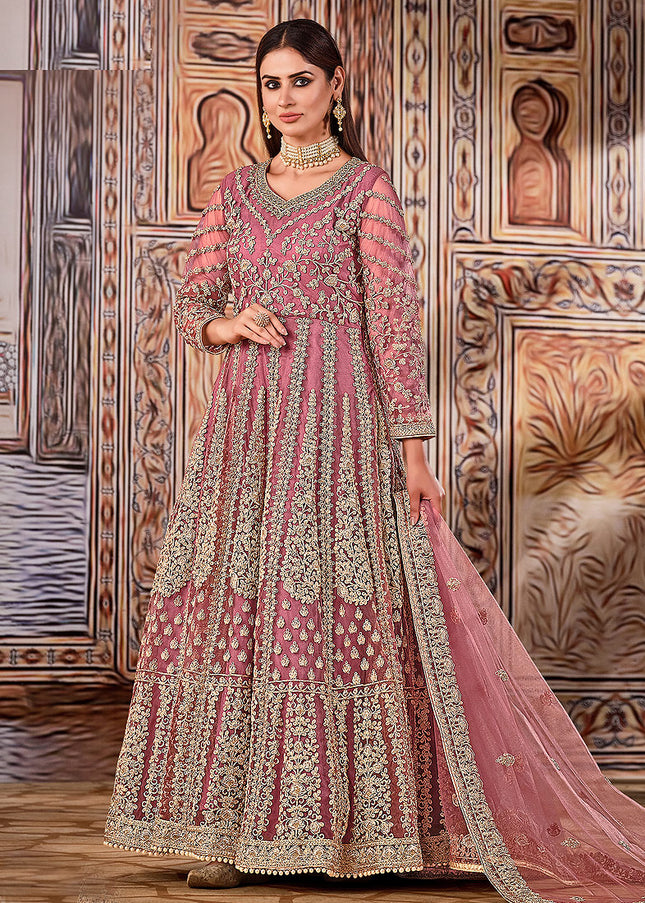 Pink and Gold Embroidered Anarkali