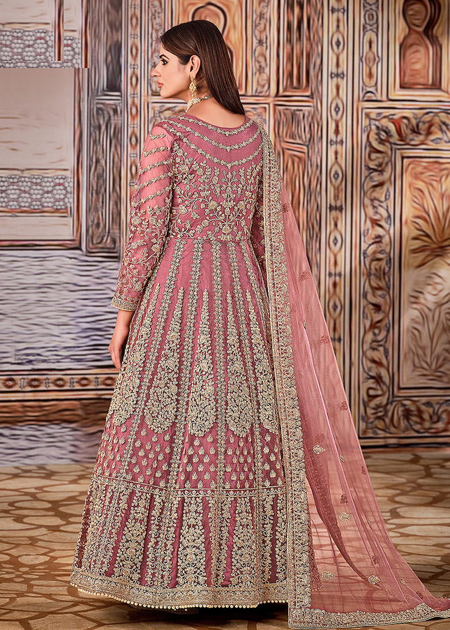 Pink and Gold Embroidered Anarkali