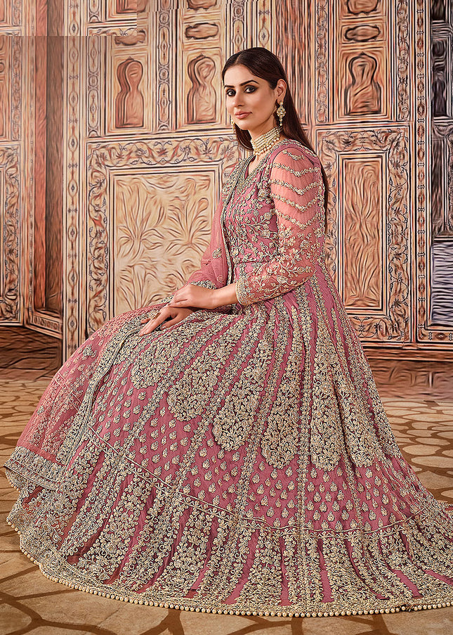 Pink and Gold Embroidered Anarkali