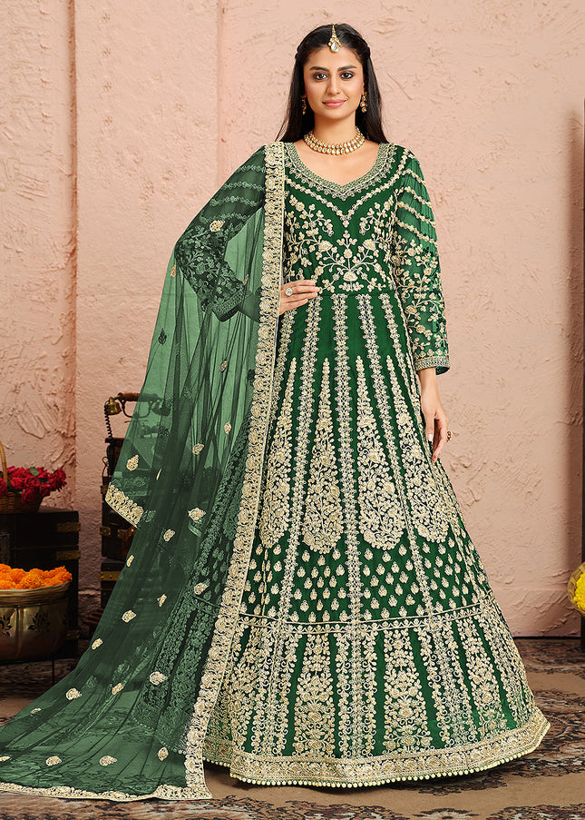 Green and Gold Embroidered Anarkali