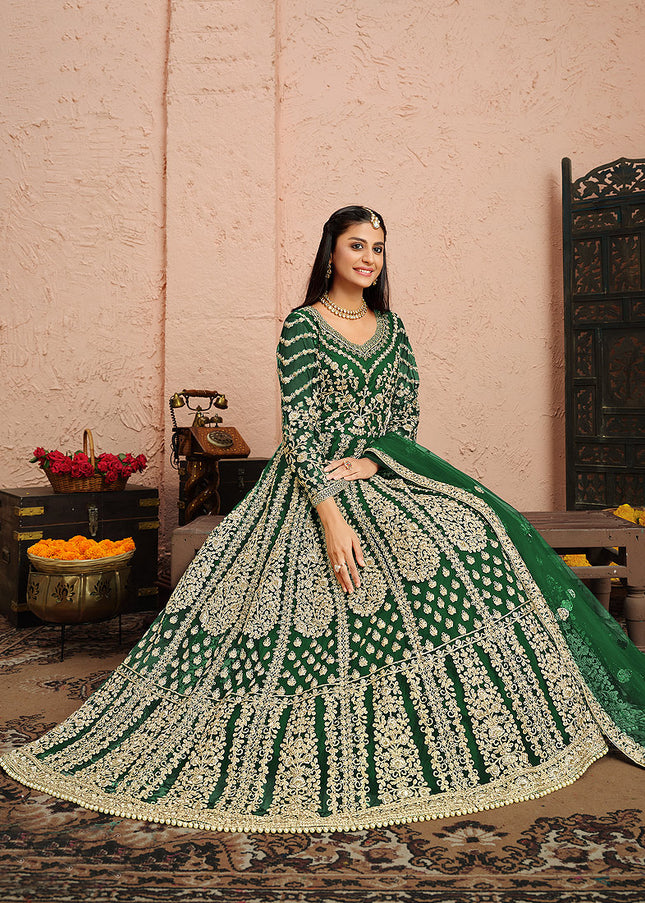 Green and Gold Embroidered Anarkali