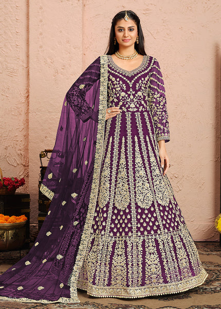 Purple and Gold Embroidered Anarkali