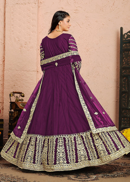 Purple and Gold Embroidered Anarkali