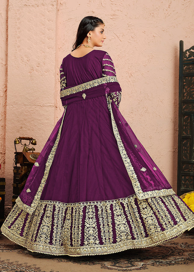 Purple and Gold Embroidered Anarkali