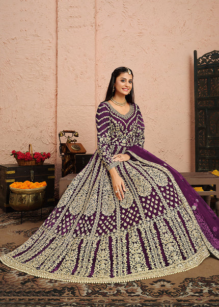 Purple and Gold Embroidered Anarkali