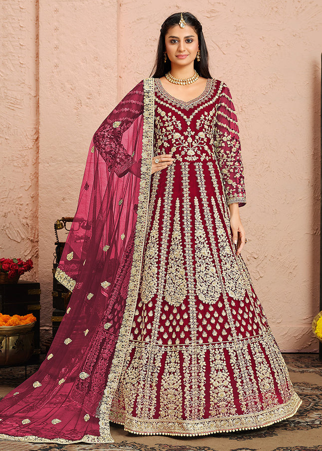 Pink and Gold Embroidered Anarkali