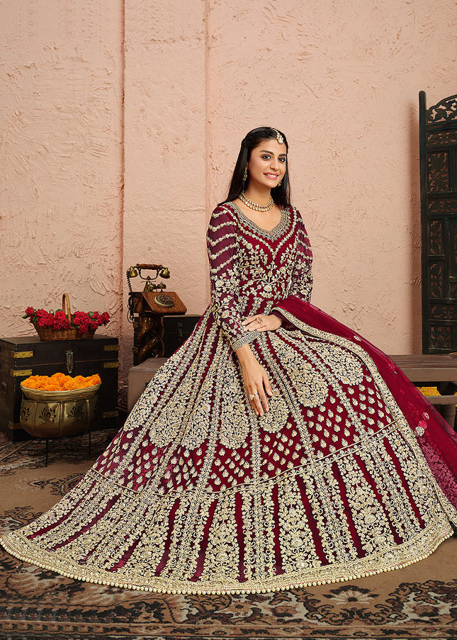 Pink and Gold Embroidered Anarkali