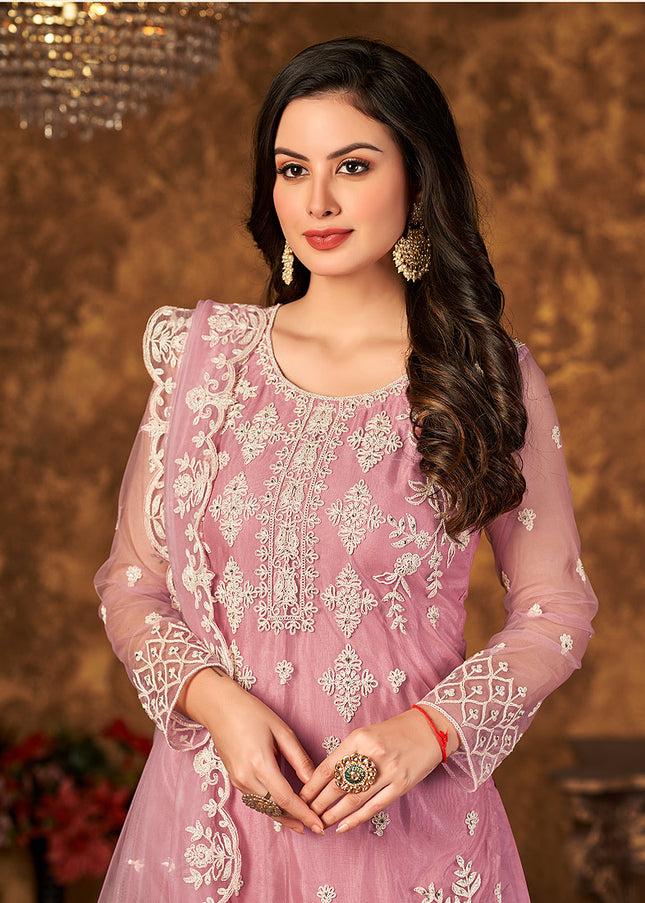 Pink and Gold Embroidered Palazzo Suit