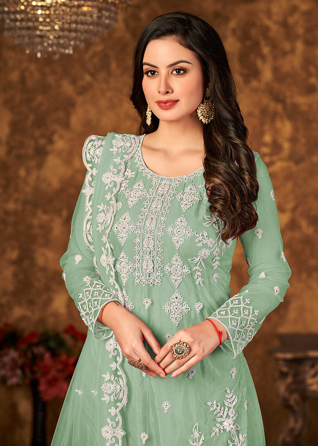 Green and Gold Embroidered Palazzo Suit