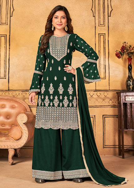 Green and gold Embroidered Palazzo Suit