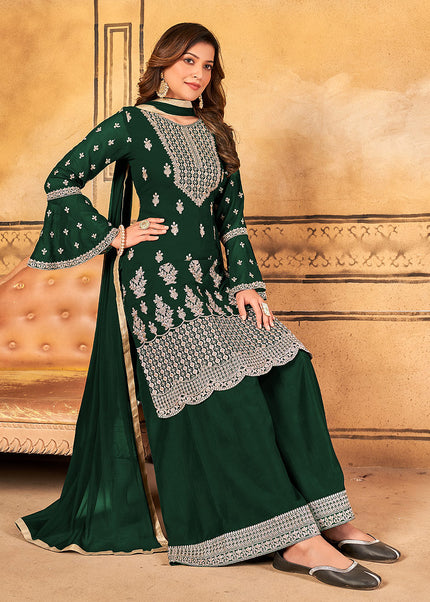 Green and gold Embroidered Palazzo Suit
