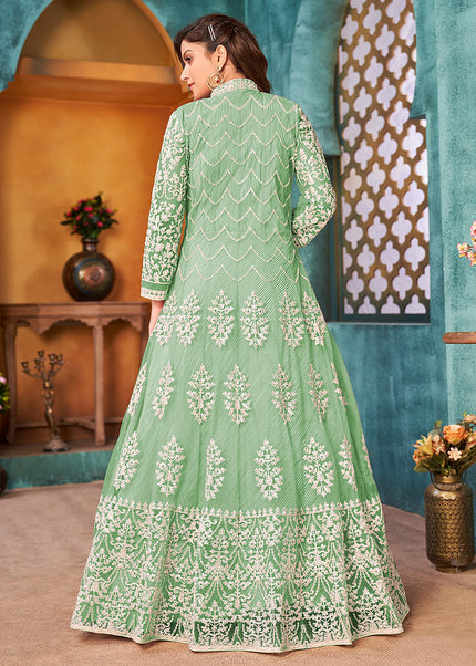 Green Embroidered Jacket Style Anarkali