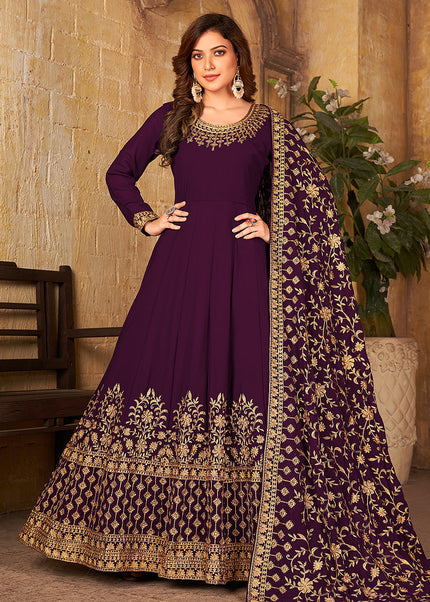 Purple and Gold Embroidered Anarkali