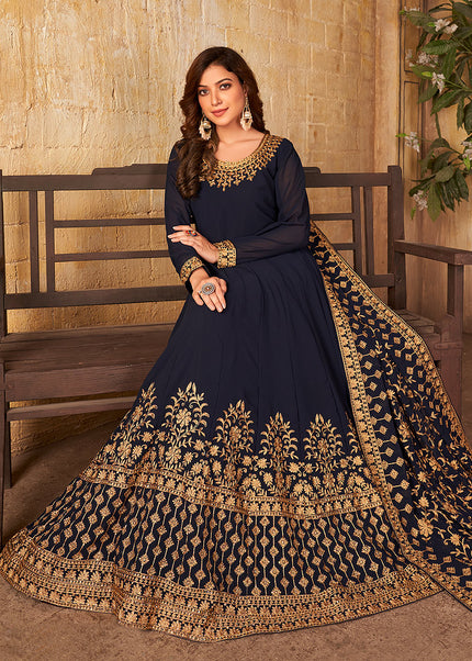 Blue and Gold Embroidered Anarkali