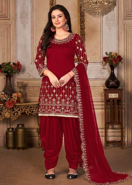 Red and Gold Embroidered Punjabi Suit