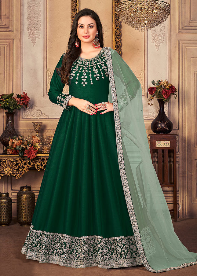 Green and Gold Embroidered Anarkali