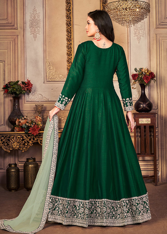 Green and Gold Embroidered Anarkali