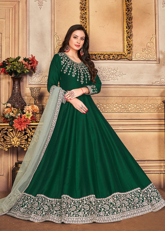 Green and Gold Embroidered Anarkali