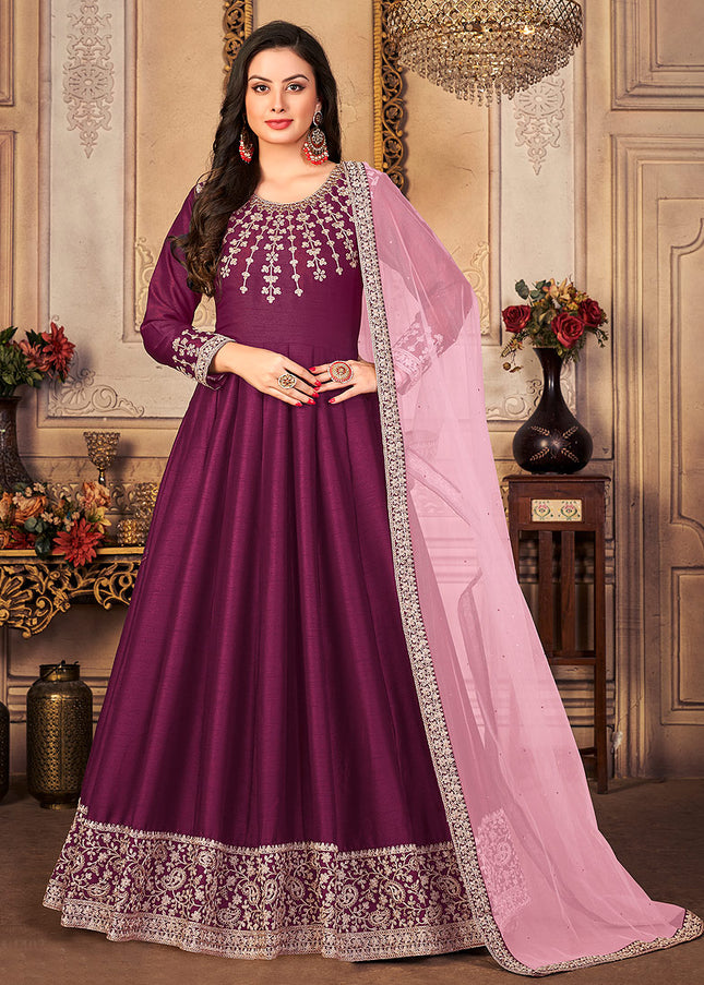 Purple and Gold Embroidered Anarkali