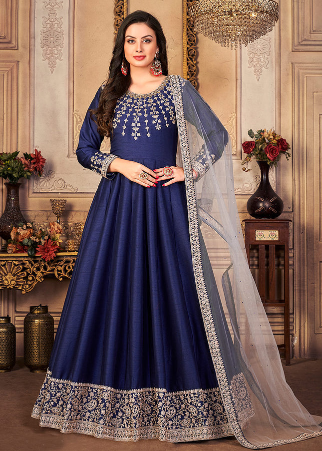 Blue and Gold Embroidered Anarkali