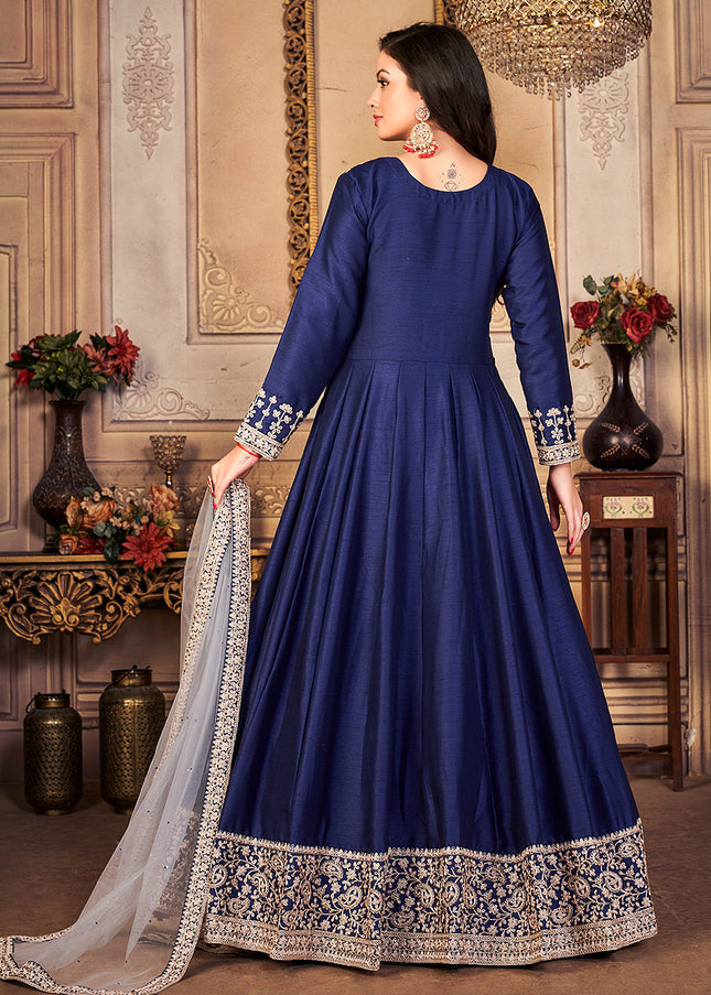 Blue and Gold Embroidered Anarkali