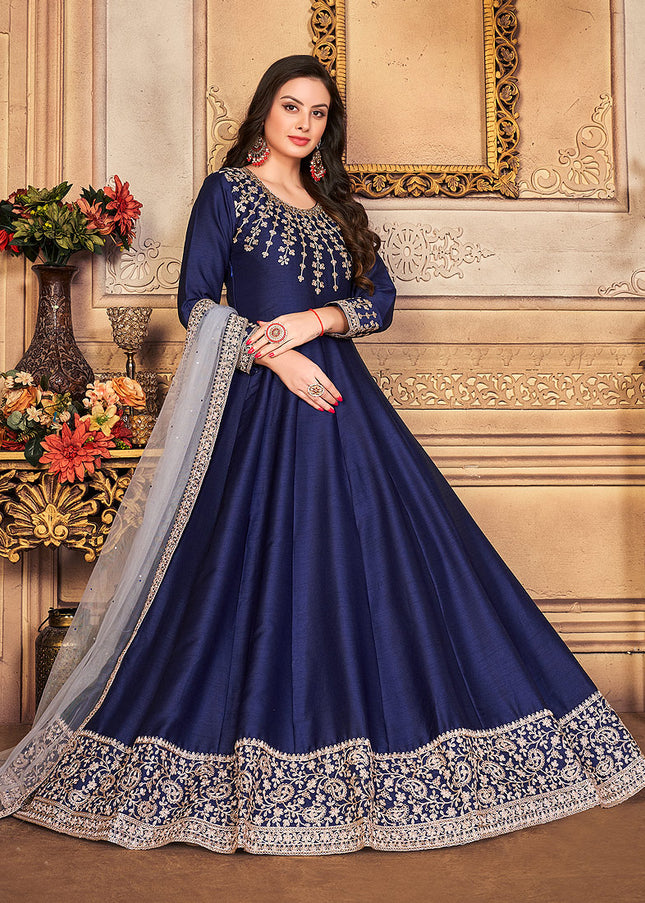 Blue and Gold Embroidered Anarkali