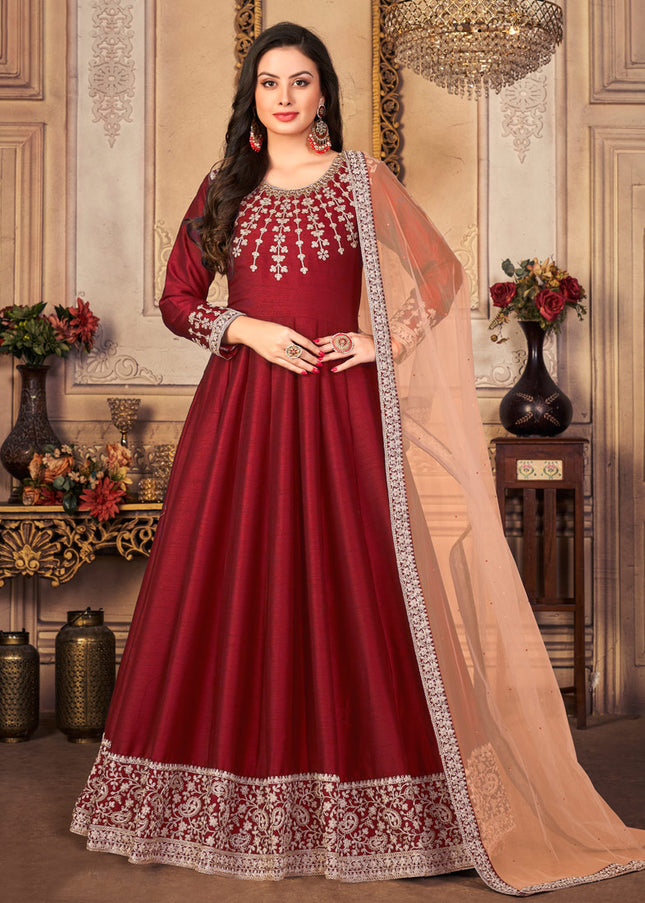 Red and Gold Embroidered Anarkali