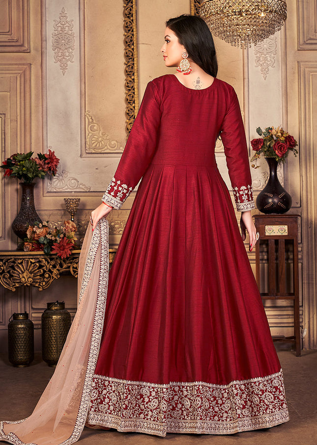 Red and Gold Embroidered Anarkali