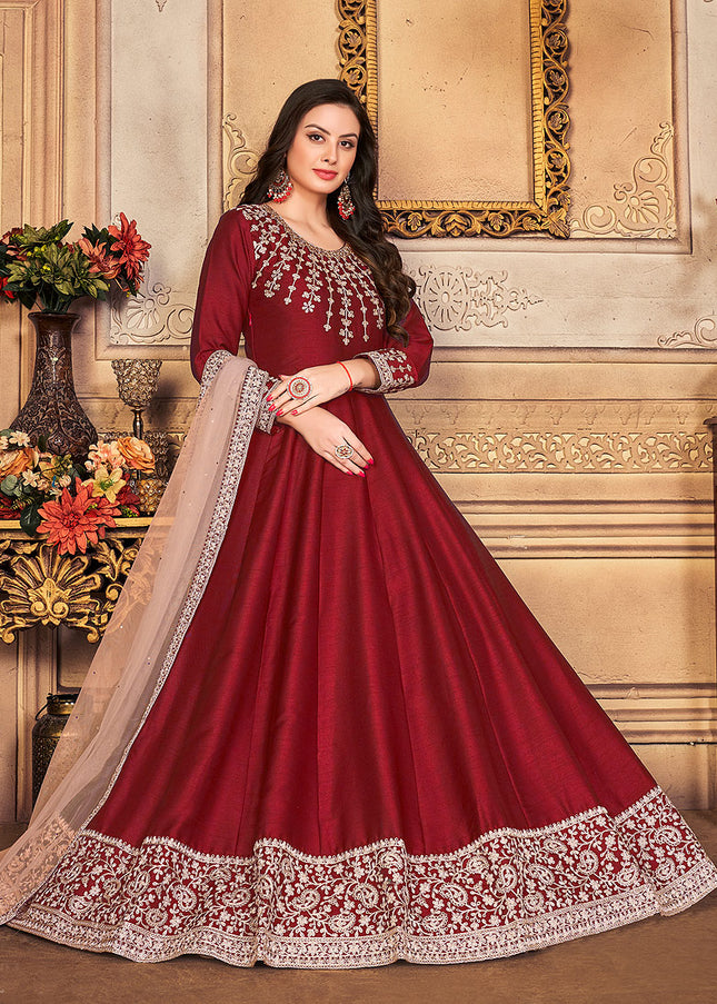 Red and Gold Embroidered Anarkali