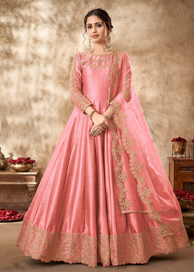 Pink and Gold Embroidered Anarkali