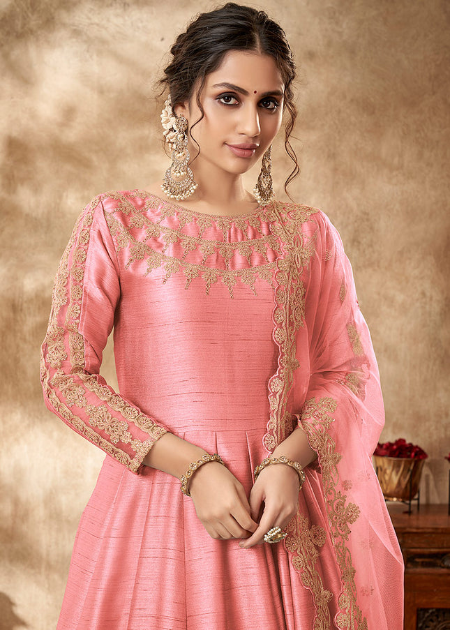 Pink and Gold Embroidered Anarkali