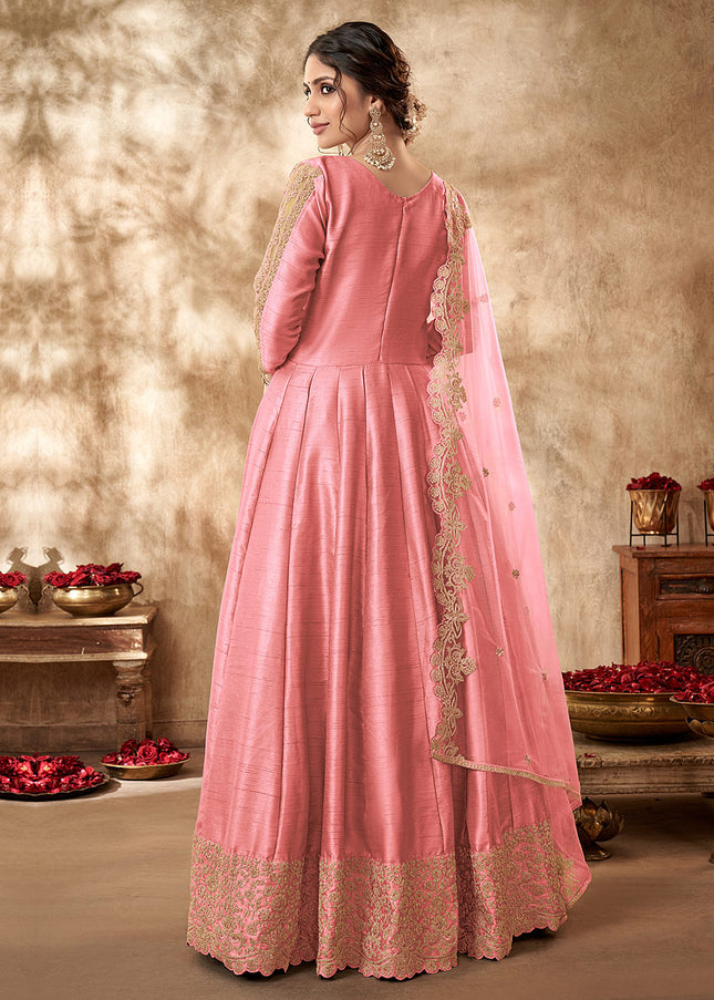 Pink and Gold Embroidered Anarkali