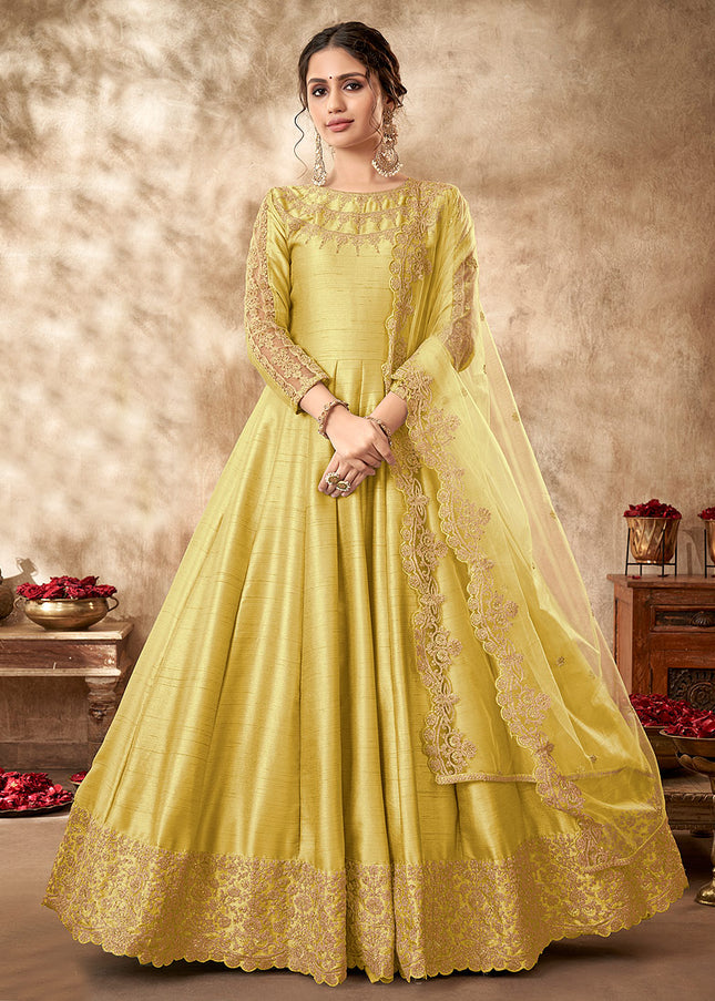 Yellow and Gold Embroidered Anarkali