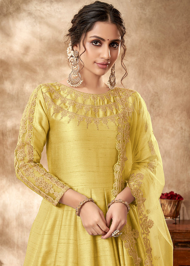 Yellow and Gold Embroidered Anarkali