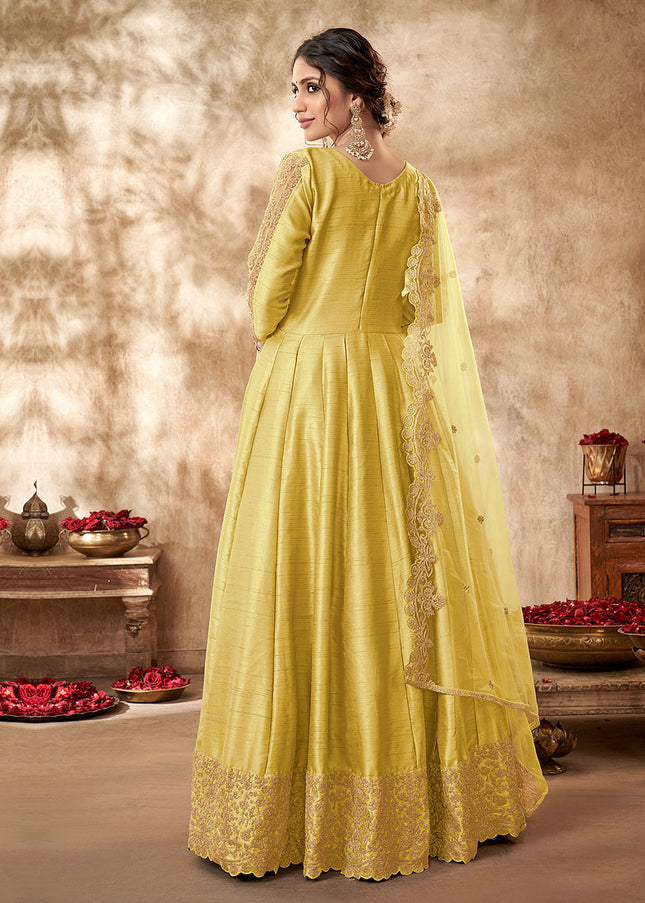 Yellow and Gold Embroidered Anarkali