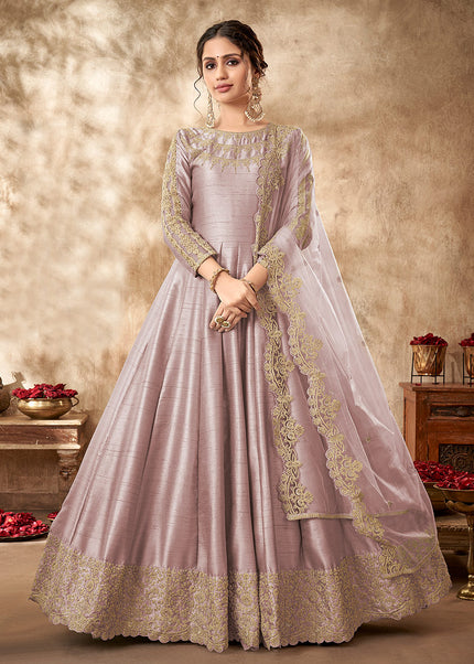 Light Purple and Gold Embroidered Anarkali