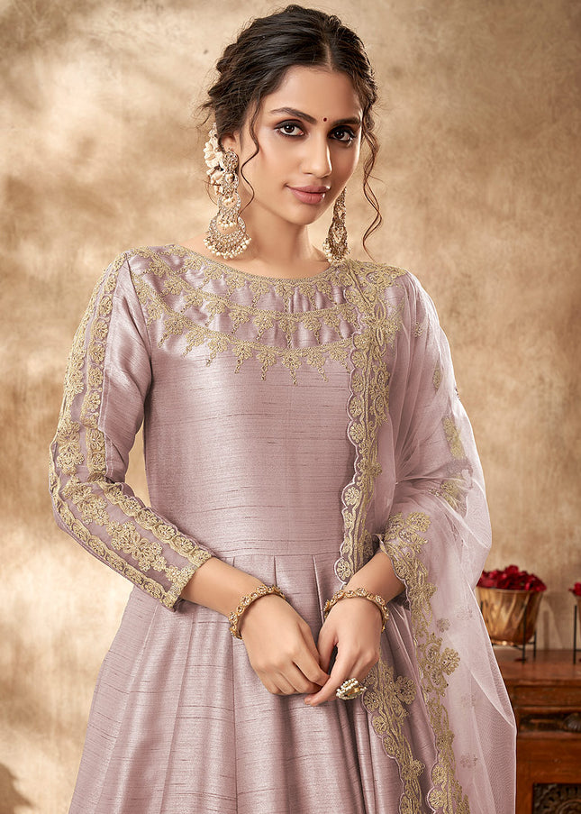 Light Purple and Gold Embroidered Anarkali