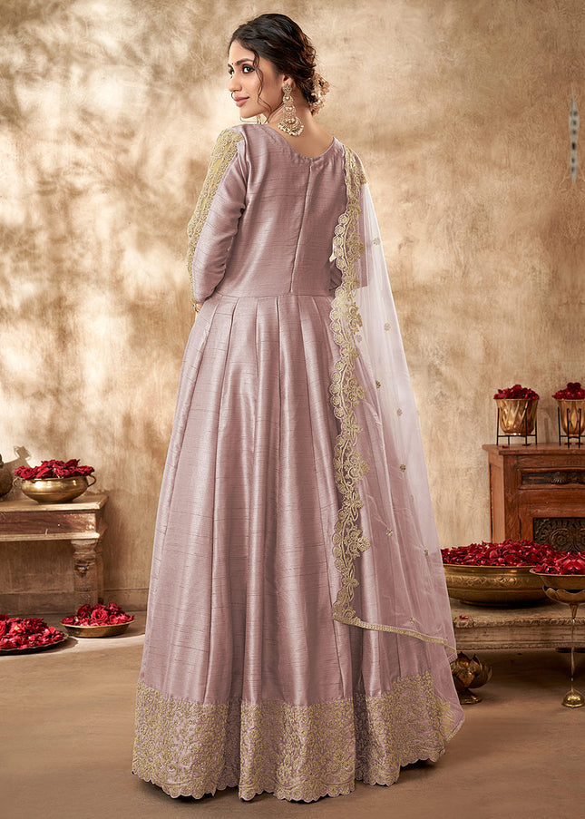 Light Purple and Gold Embroidered Anarkali