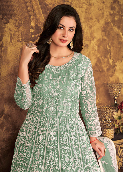 Green Heavy Embroidered Anarkali