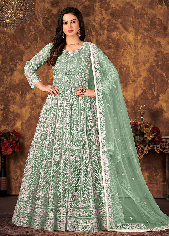 Green Heavy Embroidered Anarkali