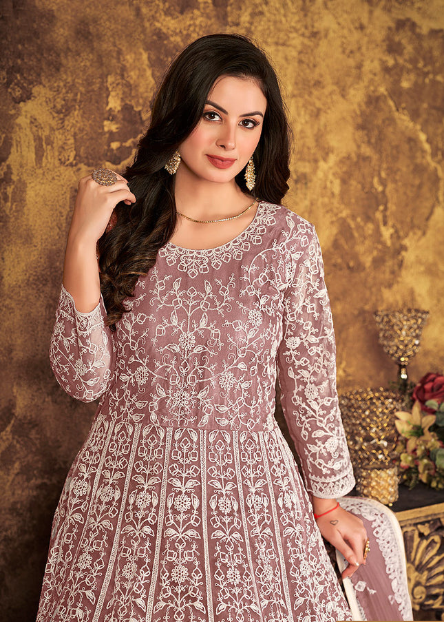 Mauve Heavy Embroidered Anarkali