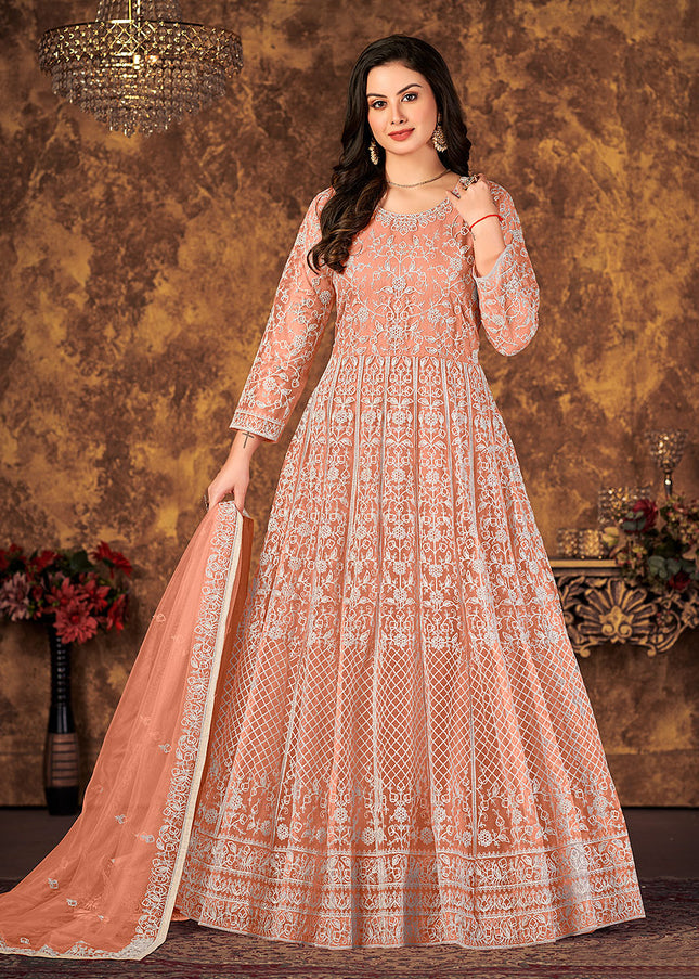 Peach Heavy Embroidered Anarkali