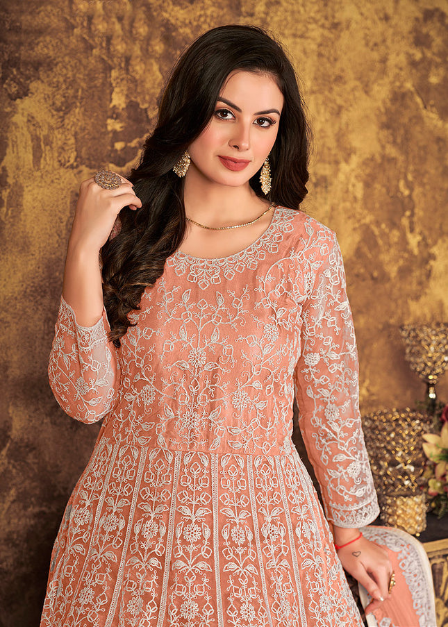 Peach Heavy Embroidered Anarkali