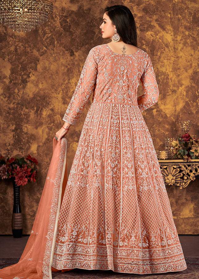 Peach Heavy Embroidered Anarkali