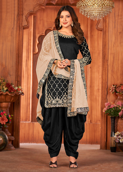 Black and Gold Embroidered Punjabi Suit