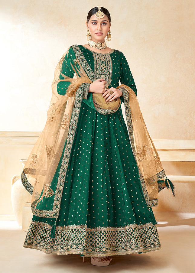 Green and Gold Embroidered Anarkali