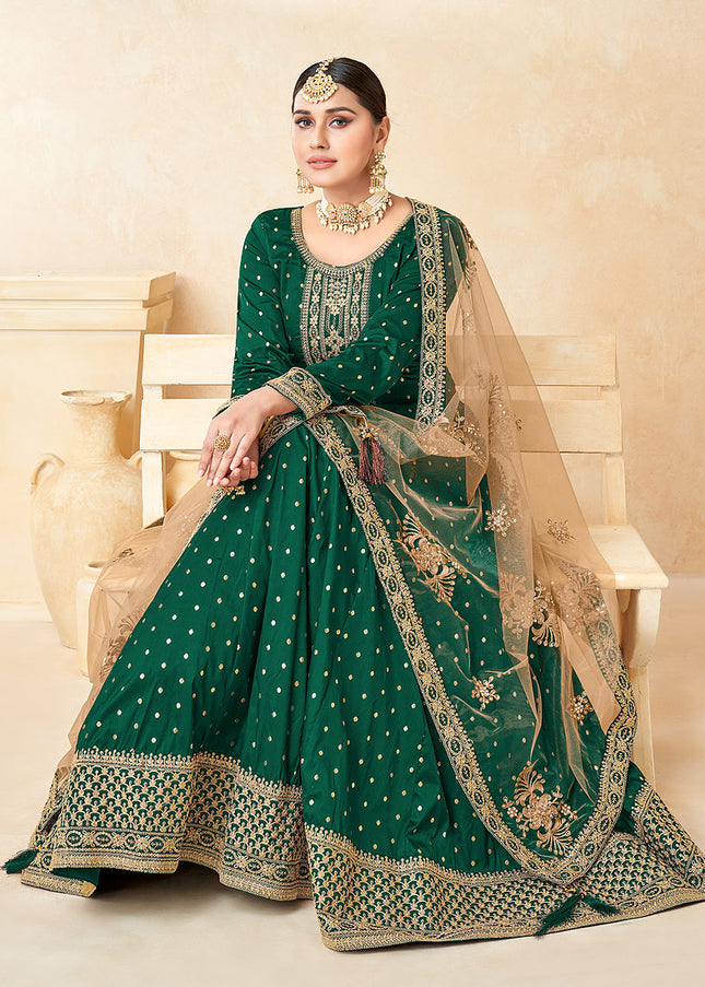 Green and Gold Embroidered Anarkali