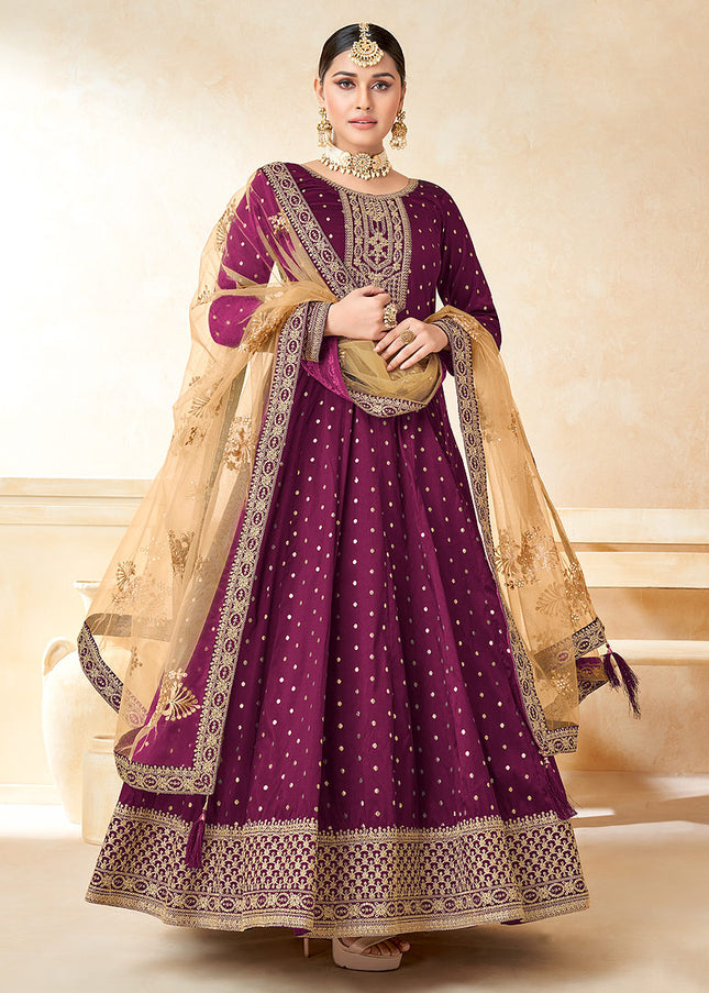 Purple and Gold Embroidered Anarkali